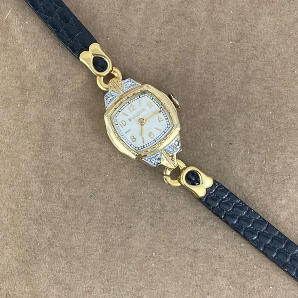 Vintage 1930’s Bulova 17 Jewel Movement 10K GF White Gold & 4 Diamonds - Picture 6 of 10